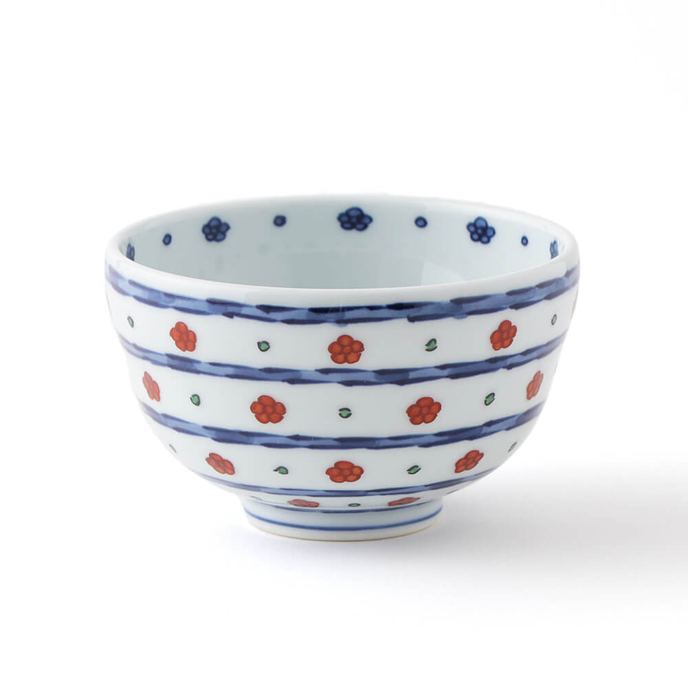 B486b「染錦梅小紋 飯碗」源右衛門作 共箱 是米木窯 古伊万里