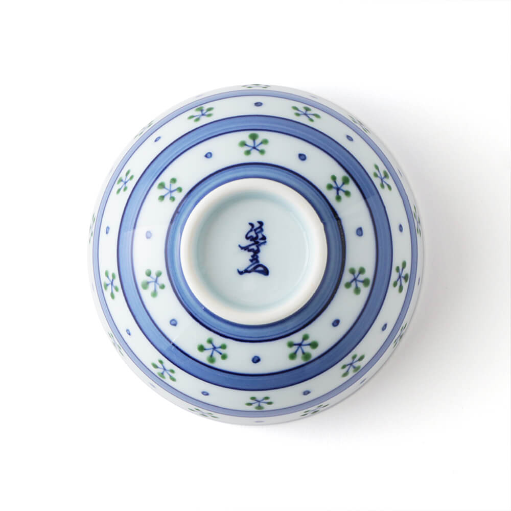 B486b「染錦梅小紋 飯碗」源右衛門作 共箱 是米木窯 古伊万里 食器 染