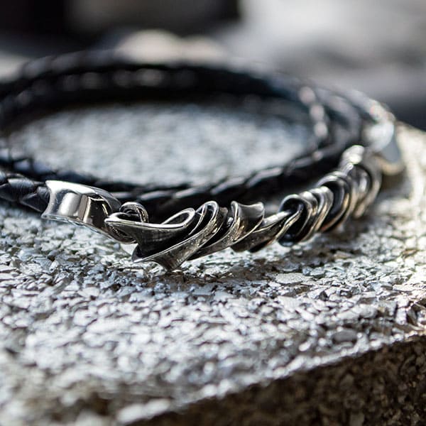 編革レザーブレスレット（ブラック）×シルバー 3重巻き [DB-177]