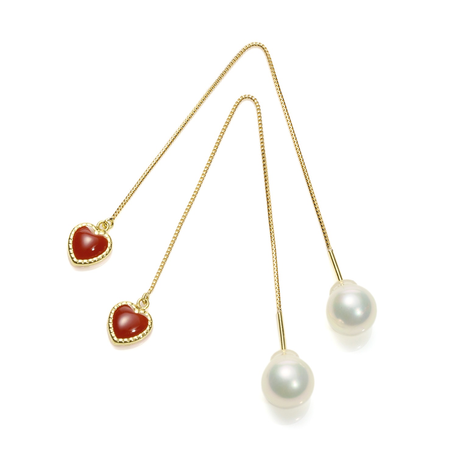 香瑚 18K 高知県産血赤珊瑚＆貝パール ハートカボション スウィング