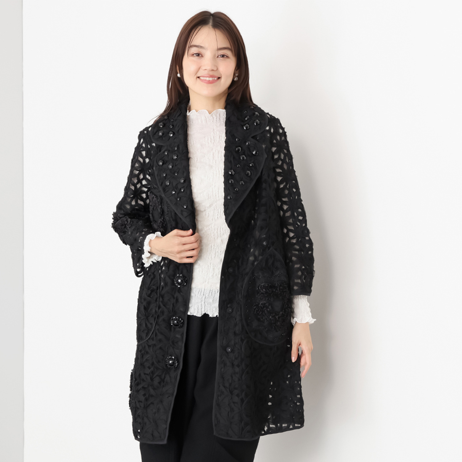 ノコ クチュール 刺しゅうレース モティーフ加工 コート- ショップ