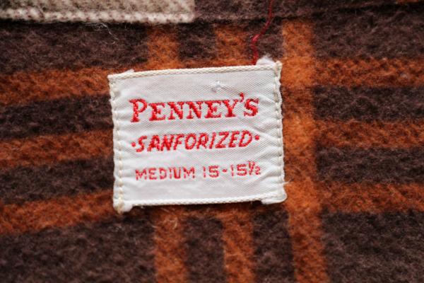 50s PENNEY'S チェック マチ付き プリントネルシャツ M - Sixpacjoe