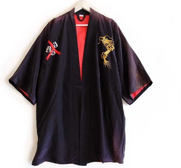 ビンテージ 日本製 龍 刺繍 ガウン 黒☆スーベニア - Sixpacjoe Web Shop