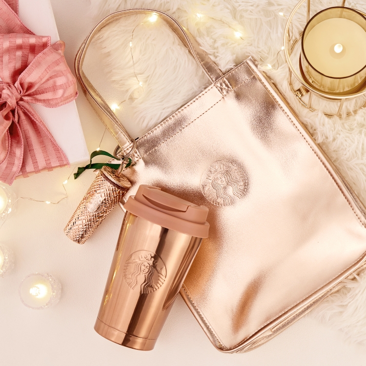 スタバの新作グッズ『ホリデーシーズン2024』第2弾、ゴールドのボトル