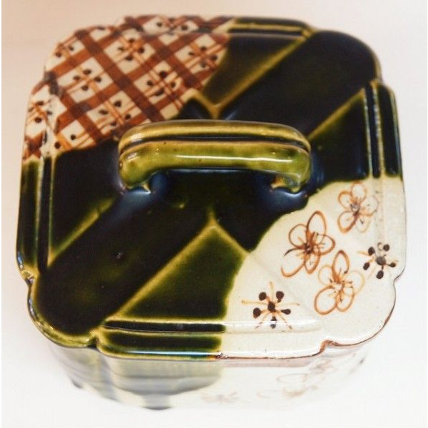 織部四方菓子器蓋付 先代山口錠鉄作 すいぎょく園｜創業百年、お茶の