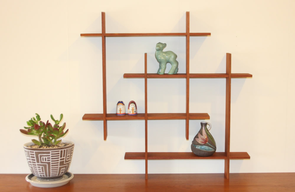 北欧ビンテージインテリア雑貨/チーク/壁掛け飾り棚/スクエアー