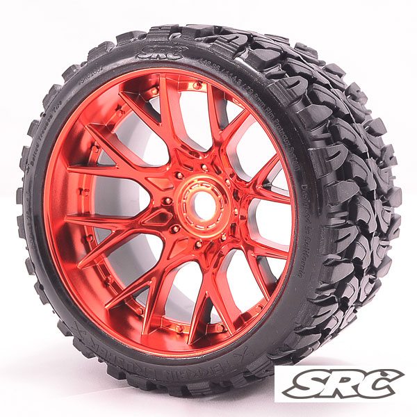 Belted Monster Truck tire Terrain Crusher WHD-Red Chrome WHEEL by