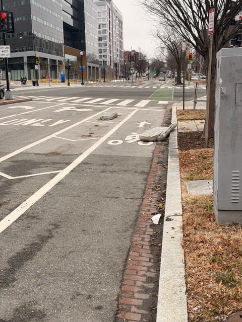 some pretty significant damage the snow plows did to the bike lane