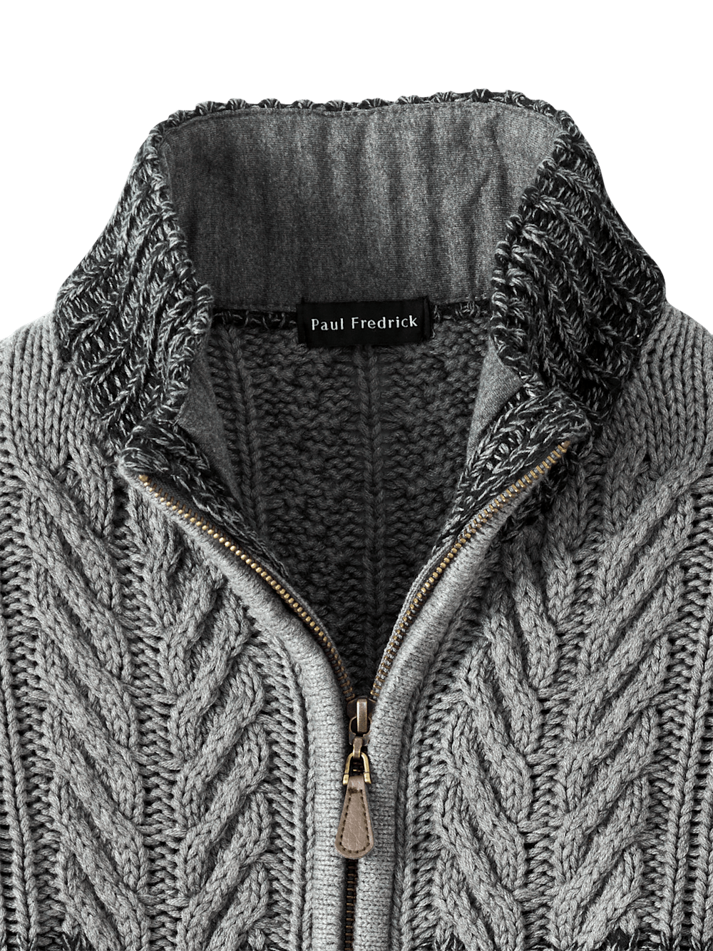 Cotton Cable Full Zip Mock Neck Sweater - Black/grey – Paul Fredrick