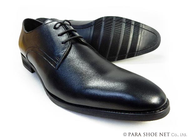PARASHOE 本革 プレーントゥ ビジネスシューズ 黒 幅広甲高 ワイズ4E
