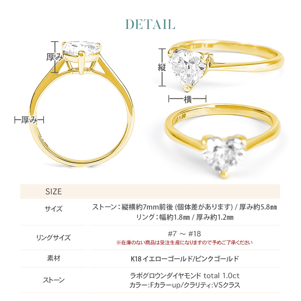 Lab Grown Diamond ハートシェイプ ダイヤモンド 指輪 一粒