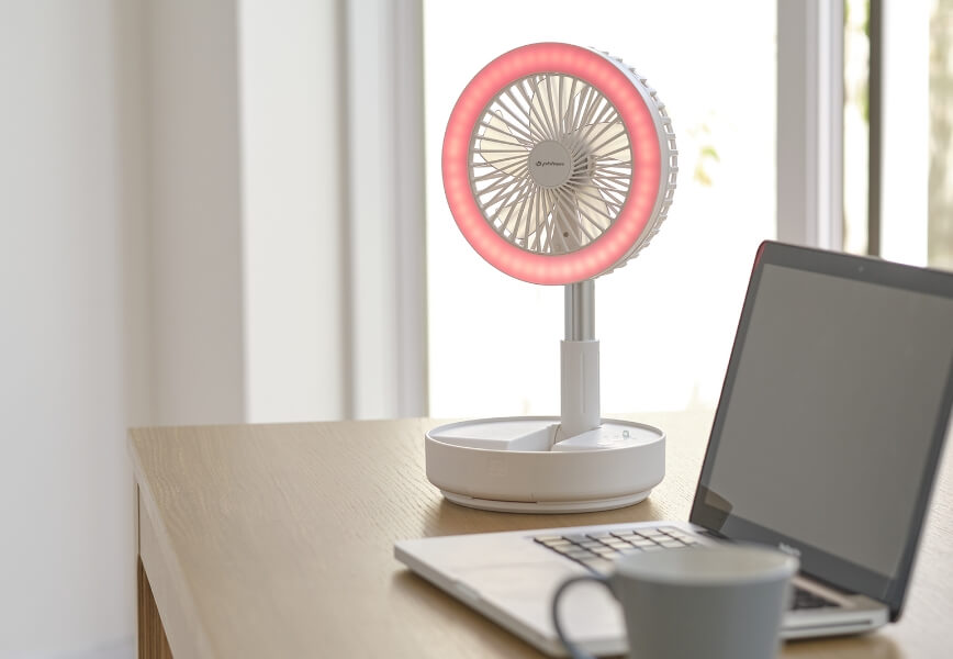 折り畳み式コードレス扇風機｜ファイテン 健光浴ファン｜製品情報