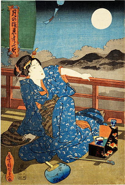 江戸時代の行灯の光、歌川国貞 月の影忍夜
