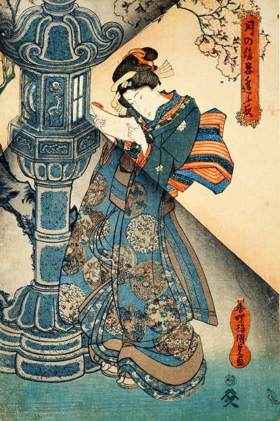 江戸時代の行灯の光、歌川国貞 月の影忍夜