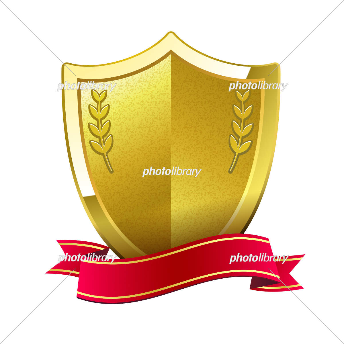 金の盾 リボン付き 称号風アイコン イラスト素材 [7509943] - フォト
