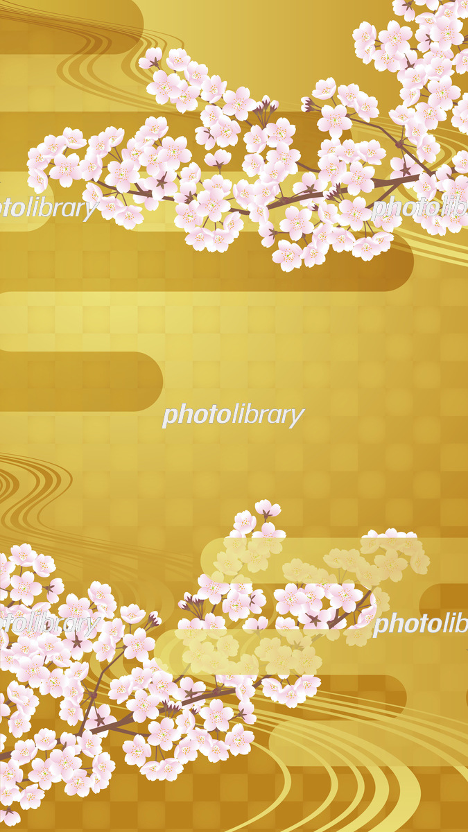 日本風の背景 桜と金色の背景のスマホサイズのイラスト イラスト素材