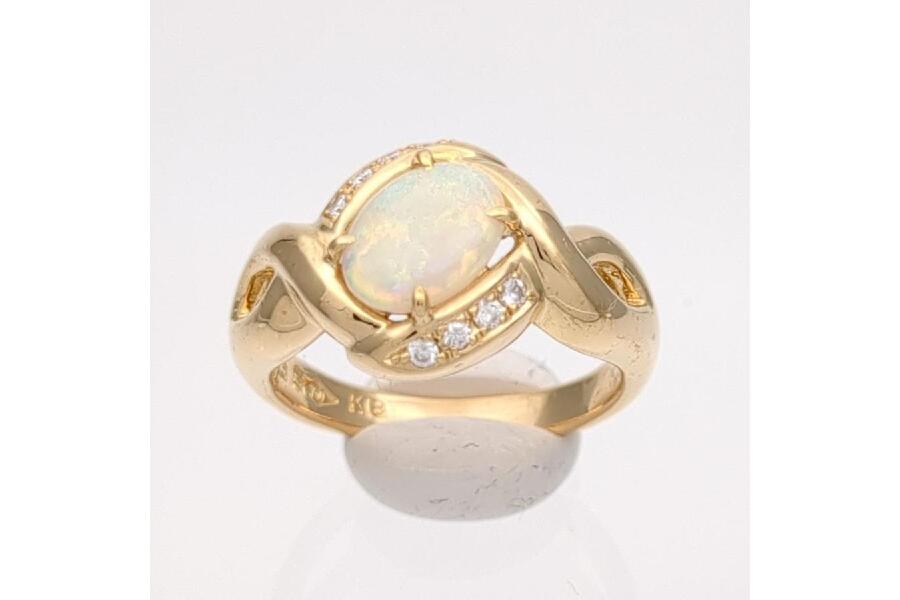 セイコージュエリー 12号 リング K18 ホワイトオパール メレダイヤ