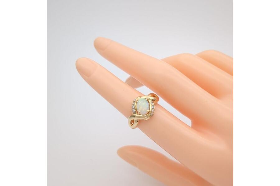 セイコージュエリー 12号 リング K18 ホワイトオパール メレダイヤ