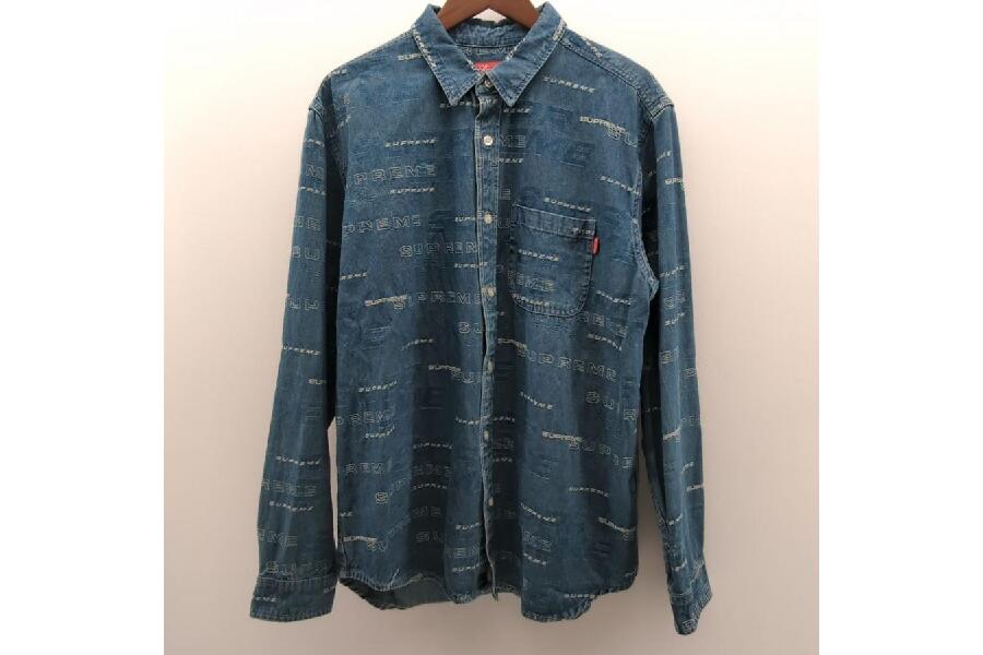 シュプリーム デニムシャツ ブルー サイズ L 19AW dimensions logo