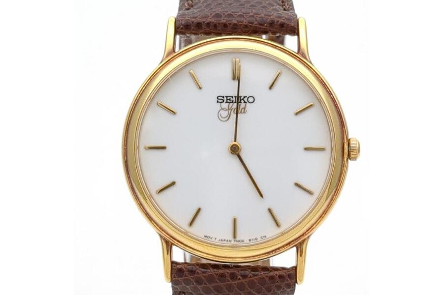 セイコー GOLD 7N00-S007 18K刻印 クォーツ 社外製ベルト 白文字盤