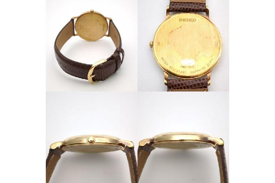 セイコー GOLD 7N00-S007 18K刻印 クォーツ 社外製ベルト 白文字盤