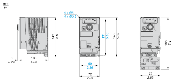 インバーター Altivar ATV320 外形寸法図/重量 | Pro-faceブランドの