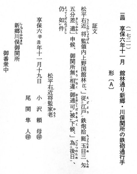 館林通り新郷・川俣関所の鉄砲通行手形 - 群馬県立文書館 - 群馬県