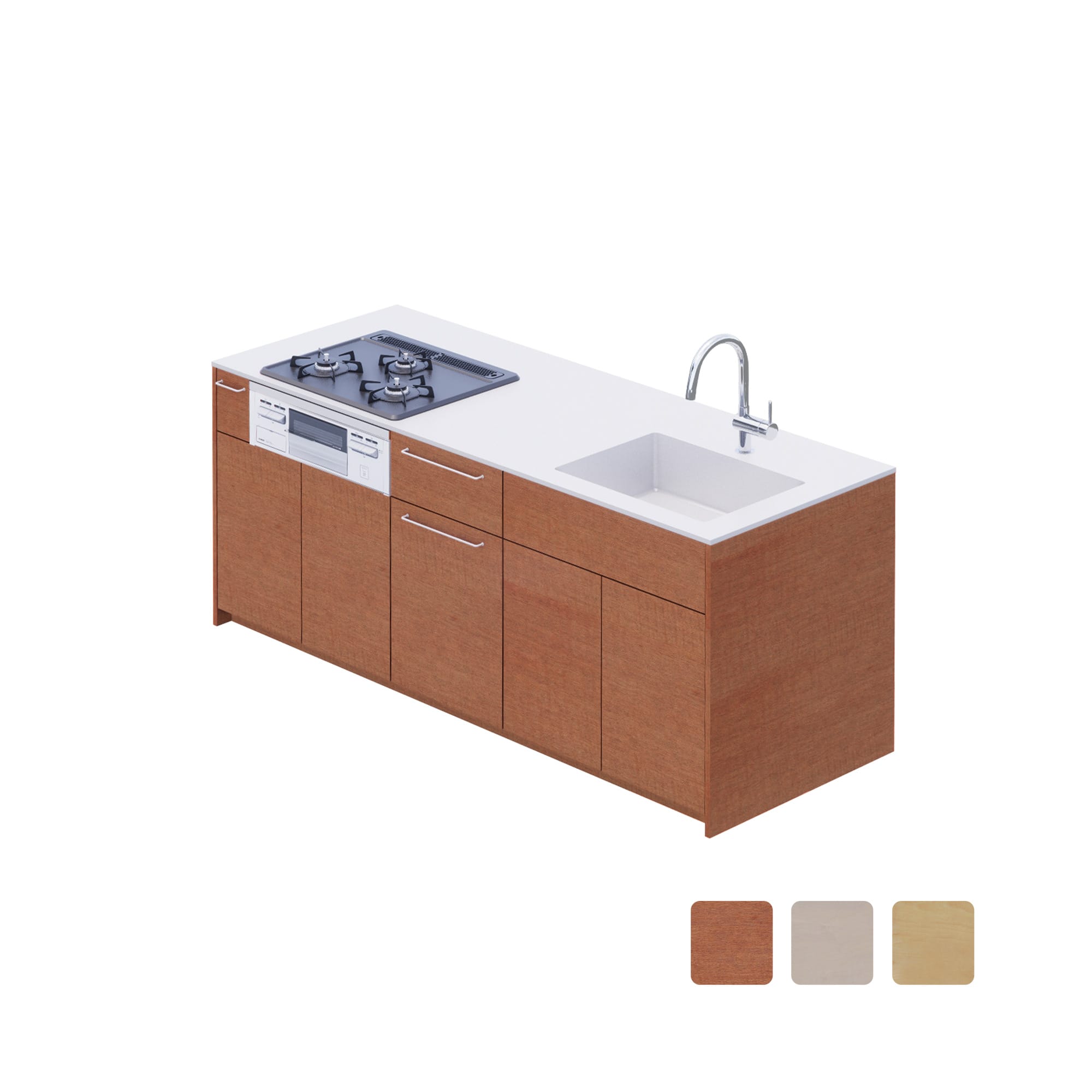 木製システムキッチン 対面型 W1990 | KB-KC022-31-G183 | キッチン