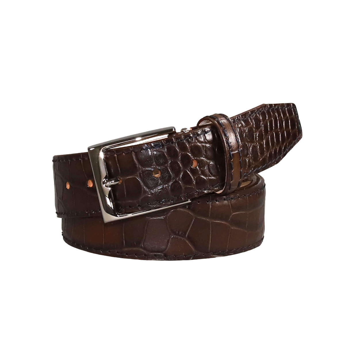Dark Brown Mock Crocodile Belt | Mens Leather Goods | Roger Ximenez
