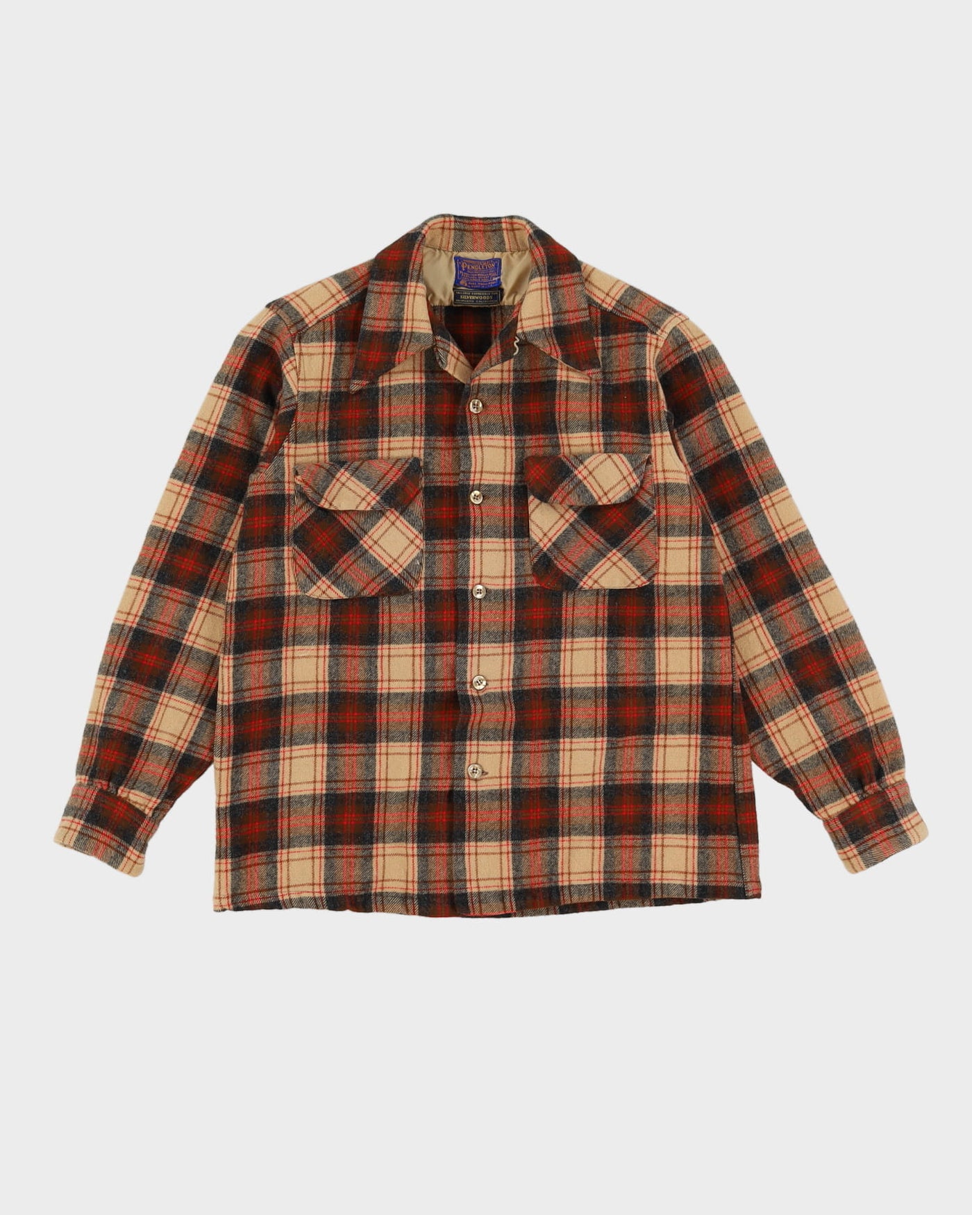 Vintage 60s / 70s Pendleton Beige / Red Check Patterned Virgin