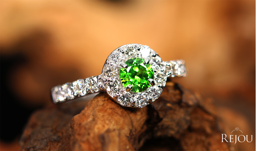 デマントイドガーネット 0.5ct ダイヤモンド 0.8ct プラチナ リング