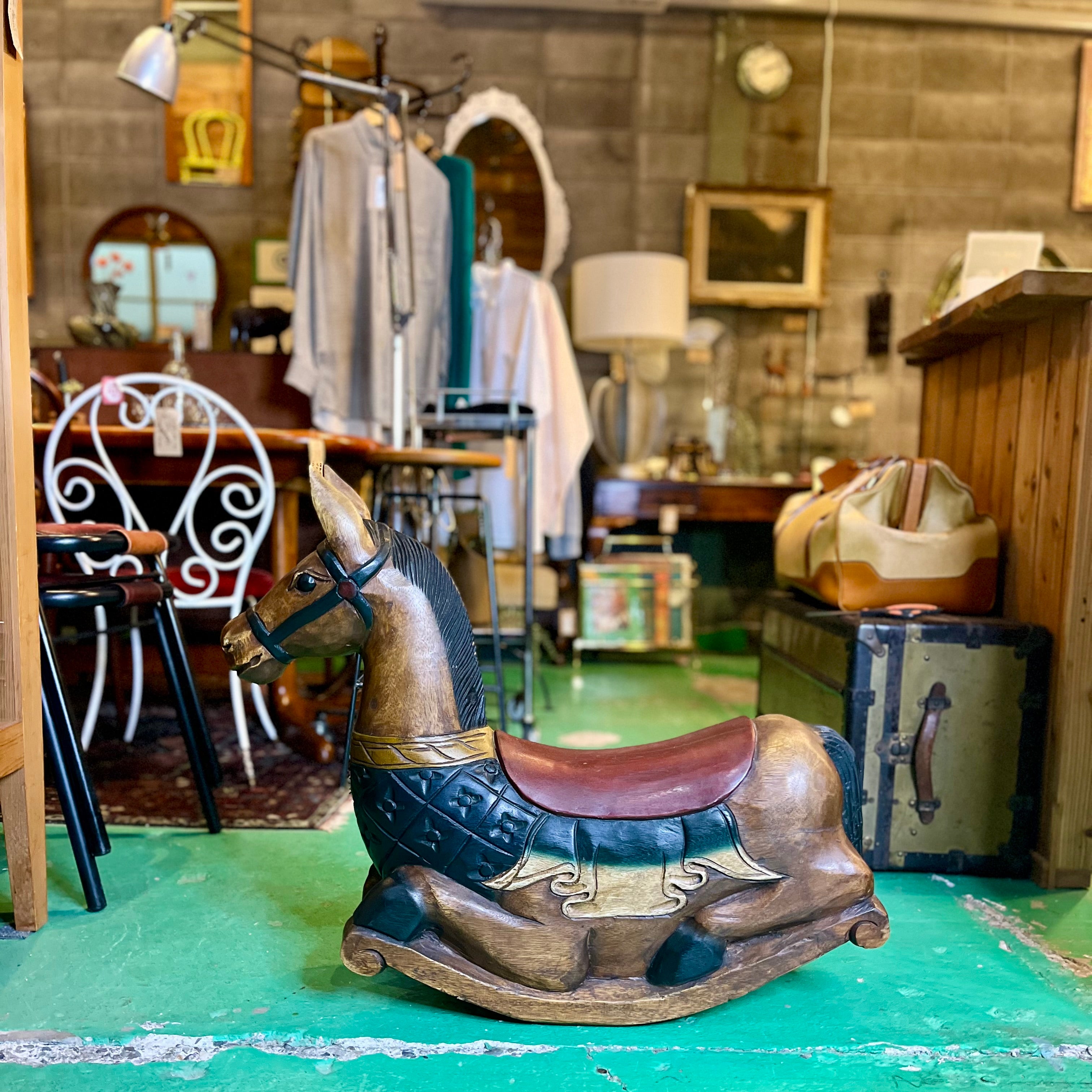 ウッドロッキングホース 木馬 遊具 ヴィンテージ 中古 ディスプレイ