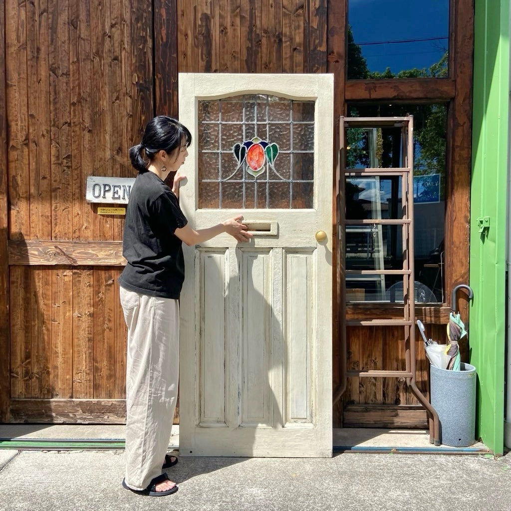 アンティークドア 【1】ホワイト 扉 建具 木製 ステンドガラス レトロ