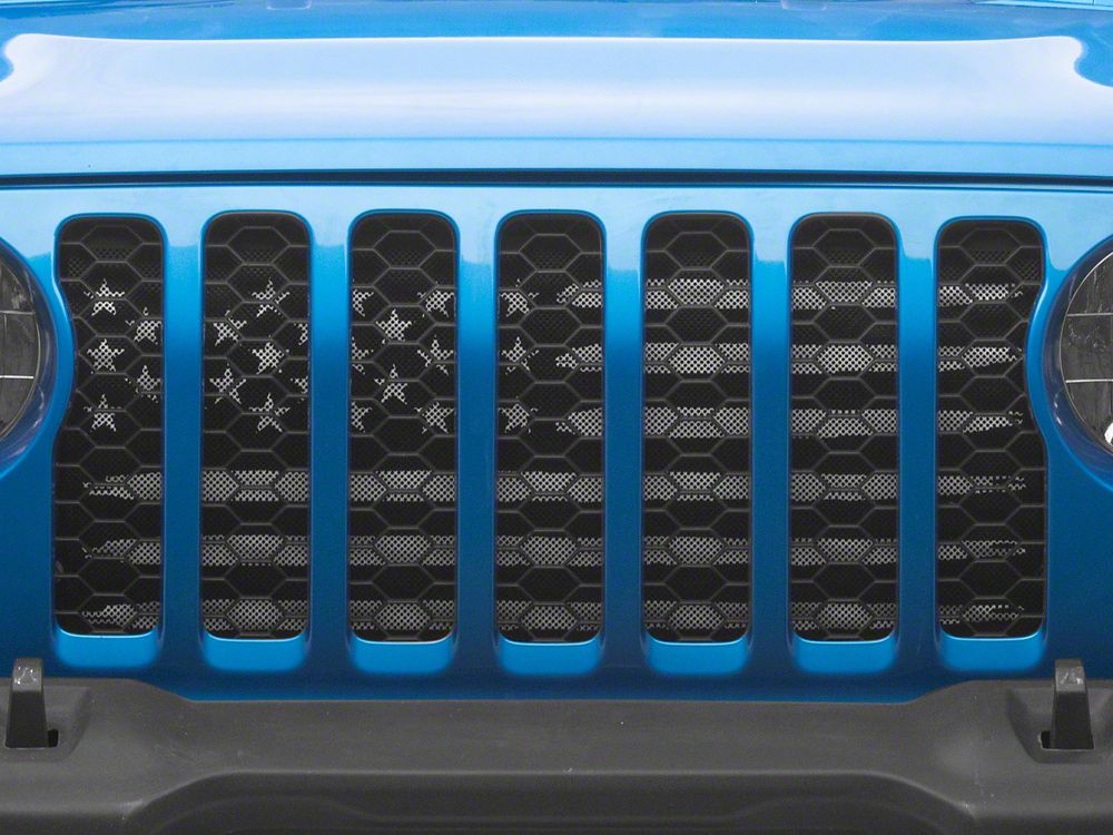 RedRock American Flag V2 Grille Insert; Black and White (20-25