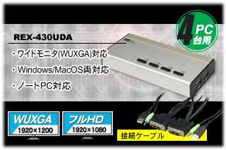 パソコン自動切替器 USB接続・DVI/Audio対応（4台用） REX-430UDA