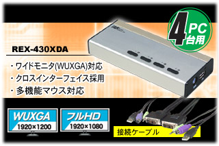 パソコン自動切替器 クロスインターフェイス接続・DVI/Audio対応（4台
