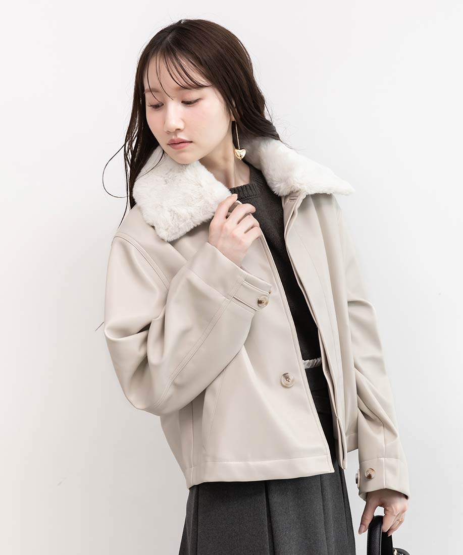 SALE】【選べる丈感】2WAY ファー襟付きフェイクレザージャケットRANDA