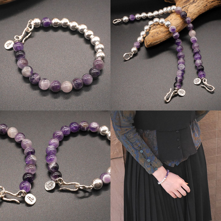 RYOKU シルバービーズ×アメジストビーズブレスレット silver beads