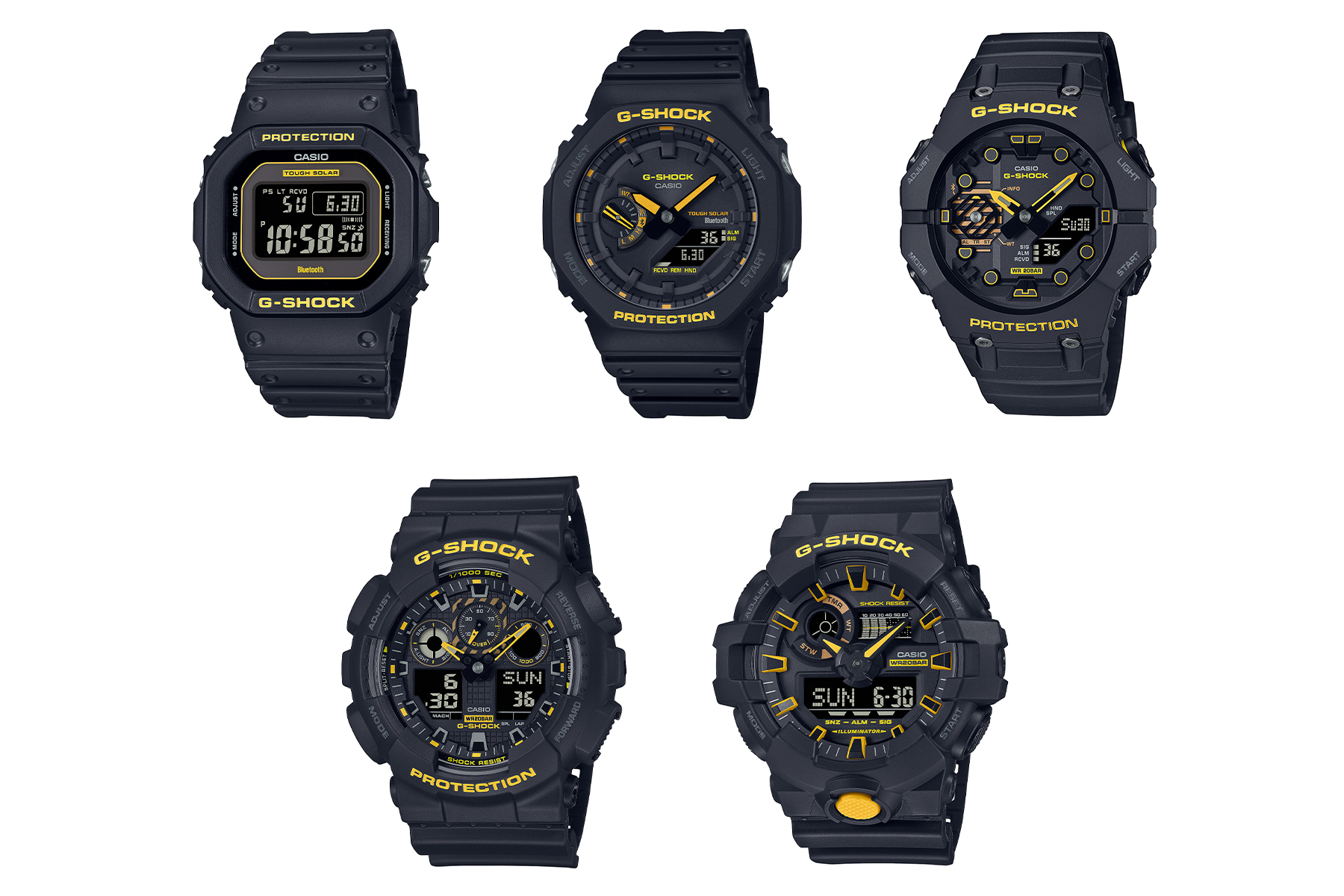 G-SHOCK、ブラックにイエローの“警戒色”を加えた5モデル - Impress Watch
