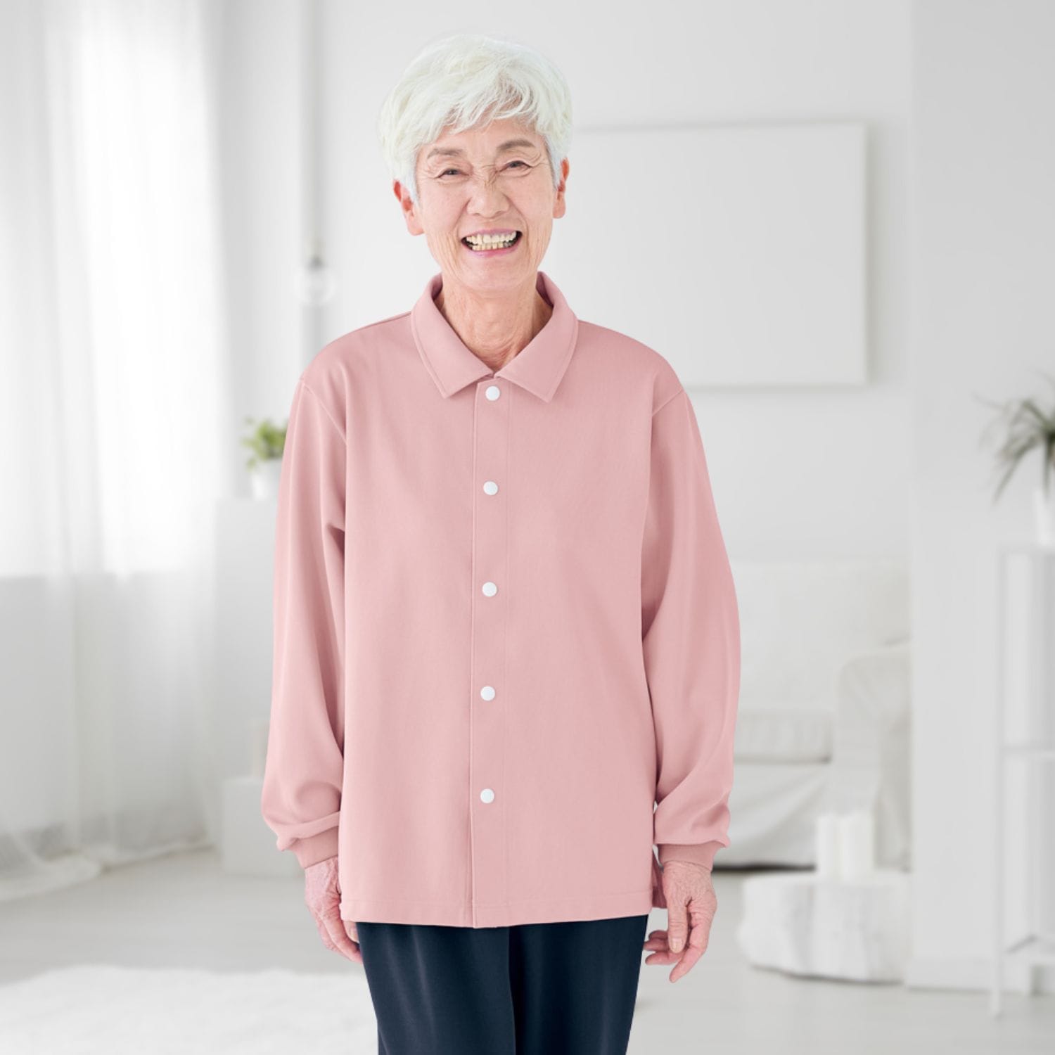 品番： CR812 】 男女兼用 前開きシャツ 高齢者ウエア パジャマ 通年