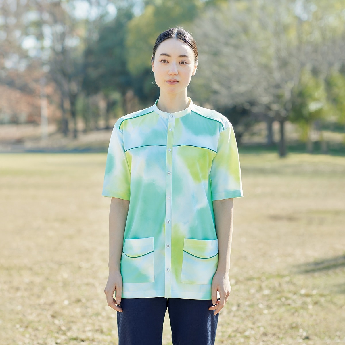 品番： 4P12003 】 男女兼用 シャツ 介護士用 防縮 吸汗 速乾 両脇