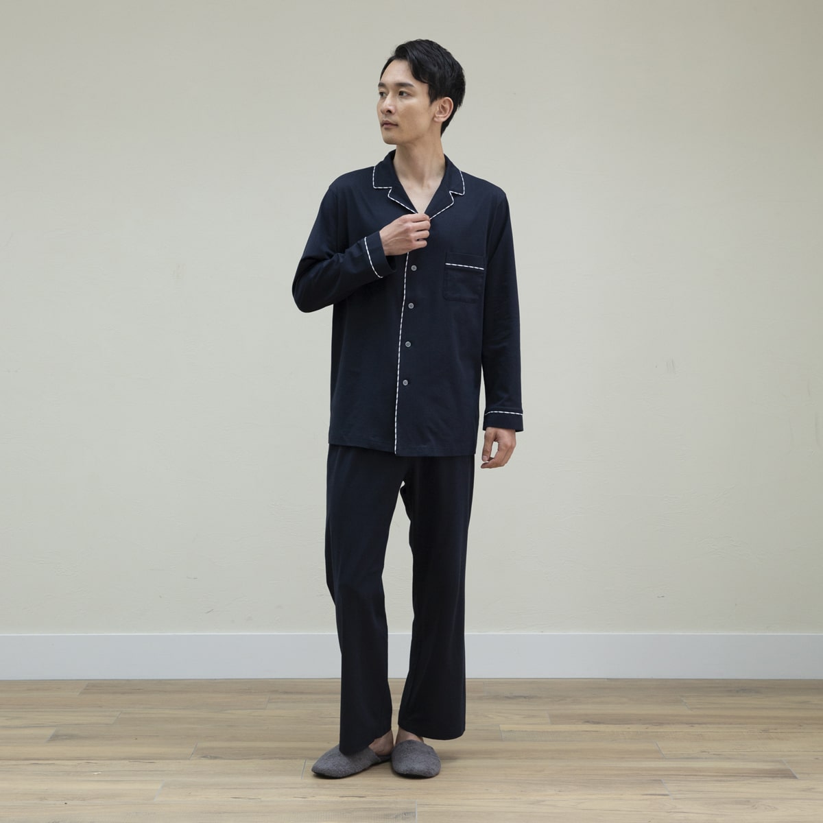 80/2 プレーンジャージメンズパジャマ(46(M) ネイビー): ウェア