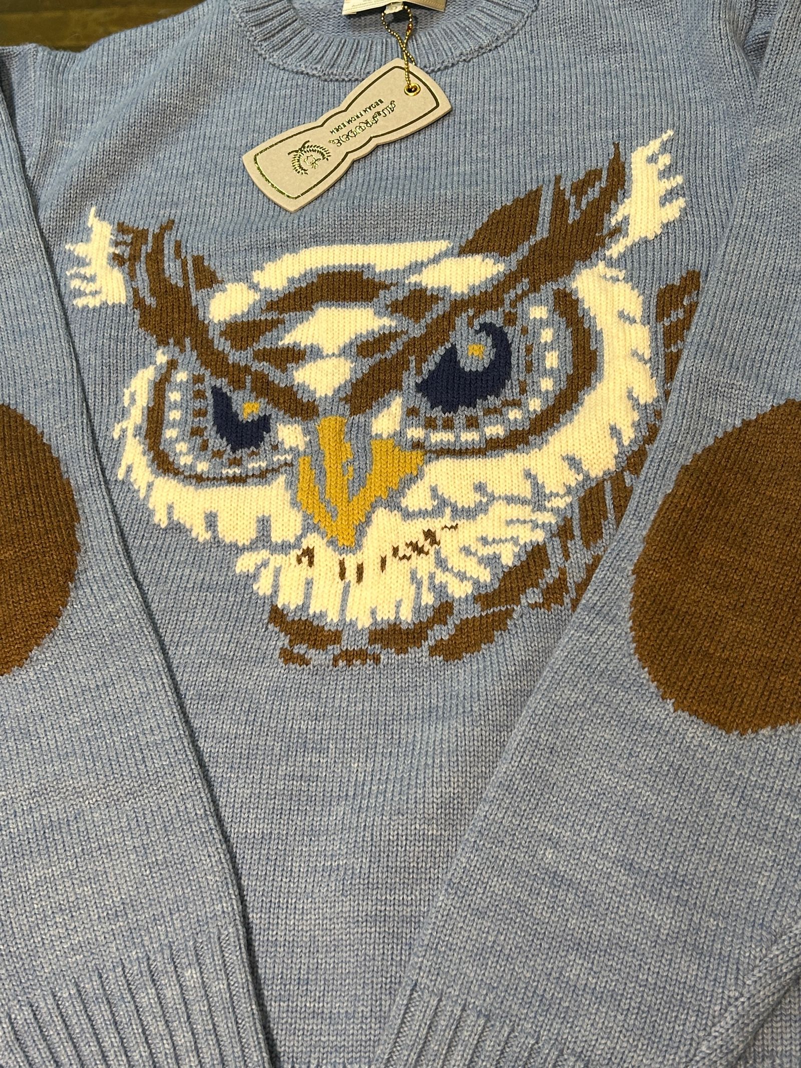 A(LeFRUDE)E - フクロウクルーネックニット サックスブルー 【A