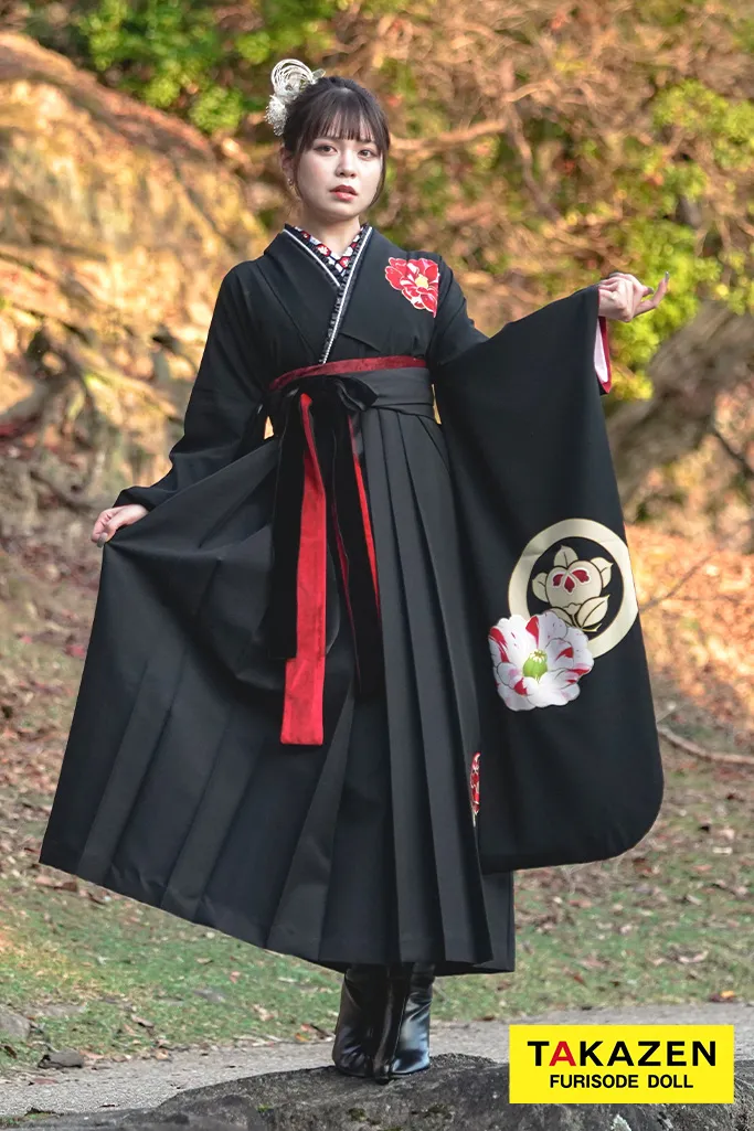 玉城ティナ×紅一点 黒/赤 椿柄 ヴィンテージスタイル かっこいい 大人