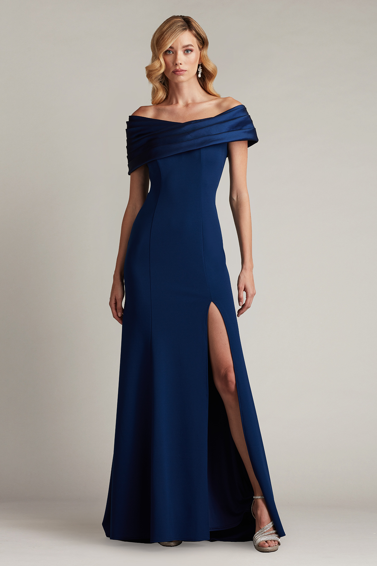 Dalton Two-Tone Off-Shoulder Gown NAVY | Tadashi Shoji