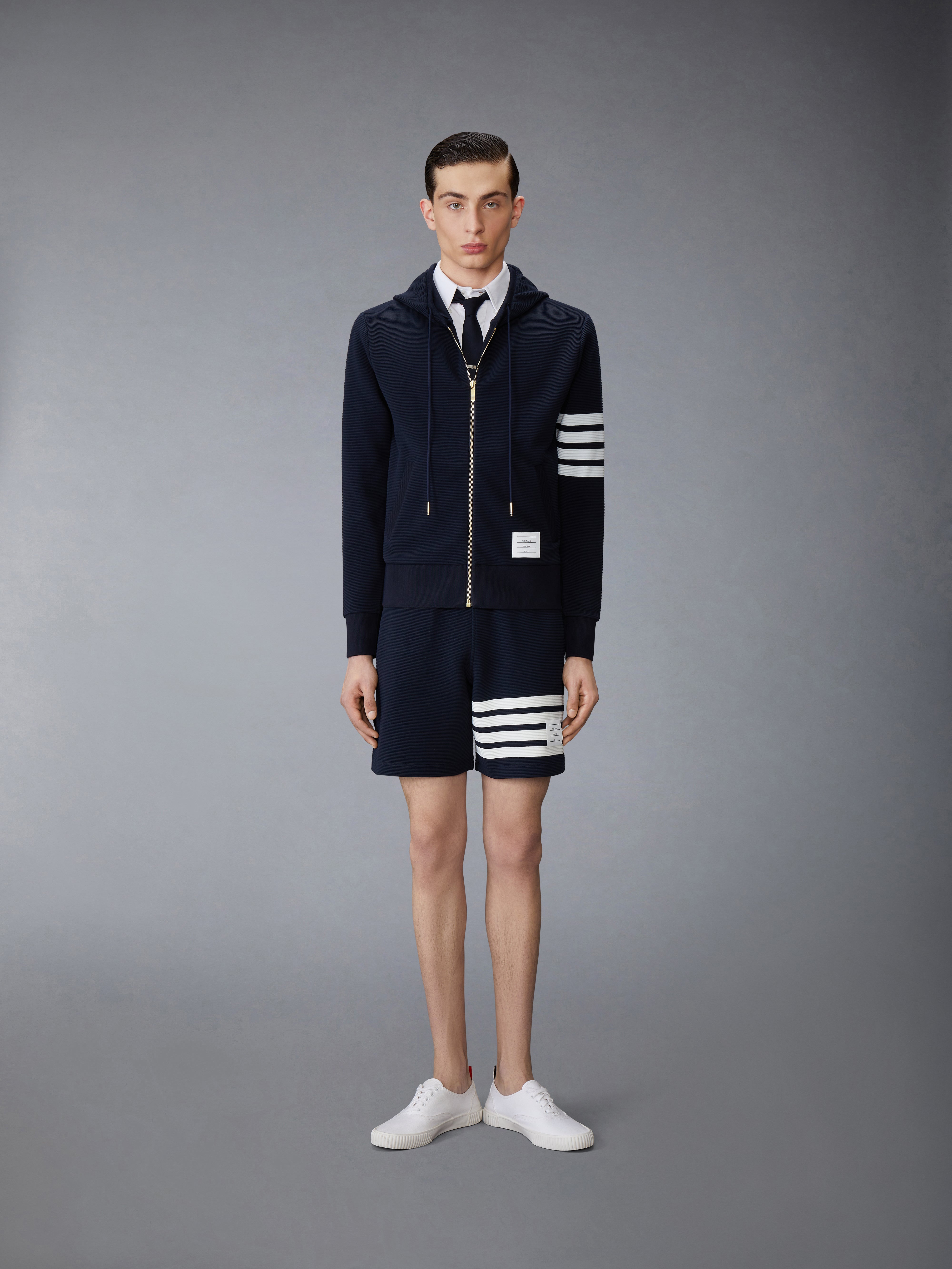 Cotton Ottoman 4 Bar Zip Hoodie | Thom Browne