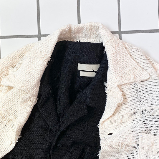 YOKE ヨーク YK25SS001005SH FRINGE CHECK TWEED OPEN COLLAR SHIRT