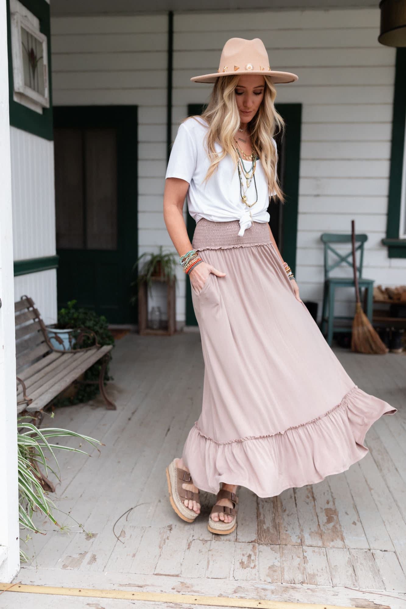 The Nest Rustic Romance Smocked Maxi Skirt — Three Bird Nest