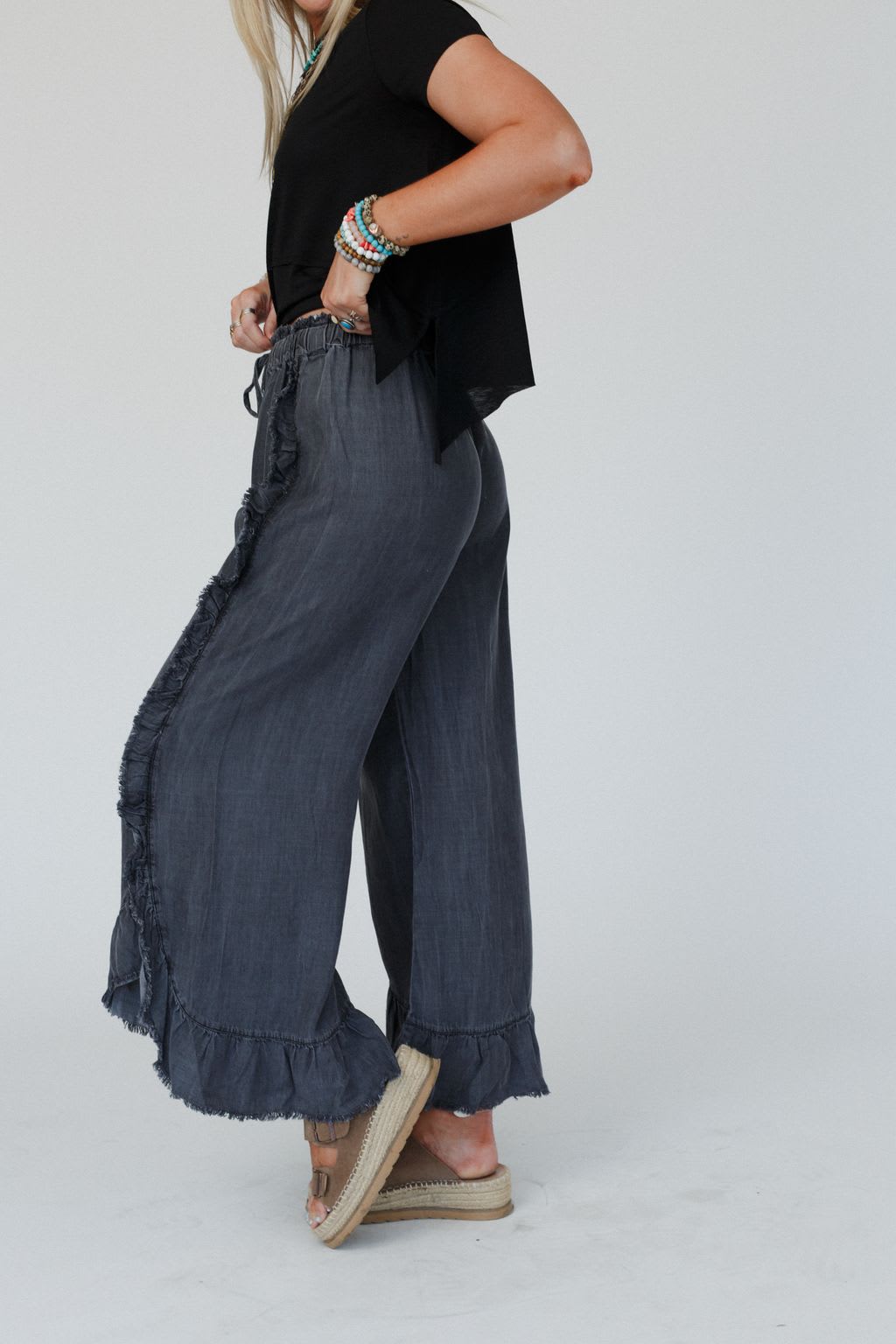 Drift Wave Ruffle Wide Leg Pants — Three Bird Nest