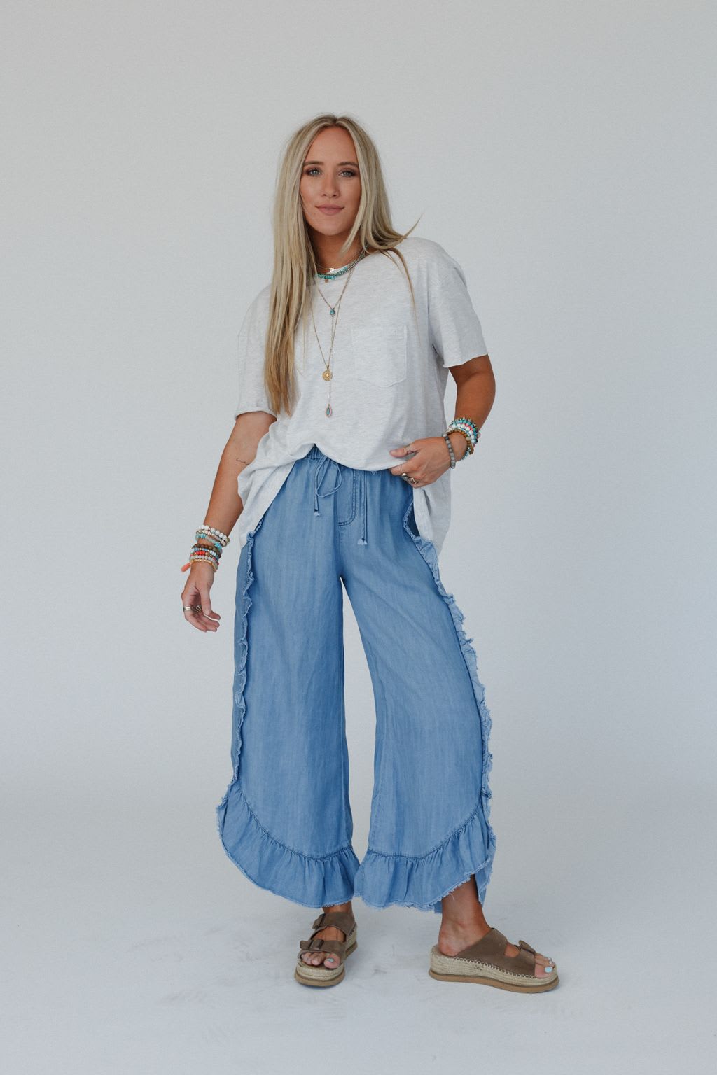 Drift Wave Ruffle Wide Leg Pants — Three Bird Nest